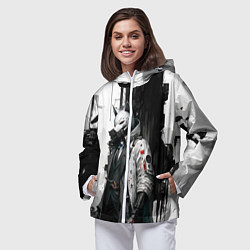 Ветровка с капюшоном женская Охотник в маске кицунэ, цвет: 3D-белый — фото 2
