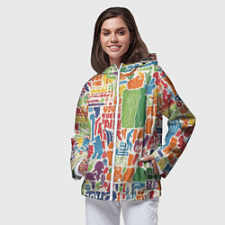 Ветровка с капюшоном женская Красочные каракули, цвет: 3D-белый — фото 2