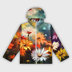 Ветровка с капюшоном женская Маслянные ромашки, цвет: 3D-белый