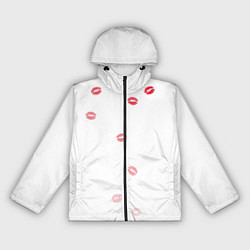 Ветровка с капюшоном женская Следы поцелуев губы, цвет: 3D-черный