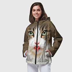 Ветровка с капюшоном женская Кошка показывает язык, цвет: 3D-черный — фото 2