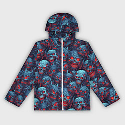 Ветровка с капюшоном женская Monster skulls pattern, цвет: 3D-белый