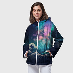 Ветровка с капюшоном женская Космическая Большая волна в Канагаве, цвет: 3D-белый — фото 2