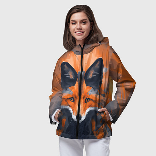 Женская ветровка Нарисованная огненная лиса / 3D-Черный – фото 3