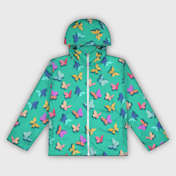 Ветровка с капюшоном женская Разноцветные бабочки, цвет: 3D-белый