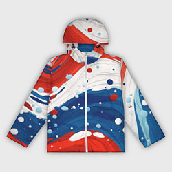 Ветровка с капюшоном женская Брызги красок в цветах флага РФ, цвет: 3D-белый