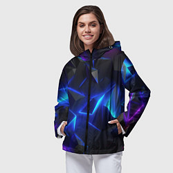 Ветровка с капюшоном женская Blue dark neon, цвет: 3D-черный — фото 2