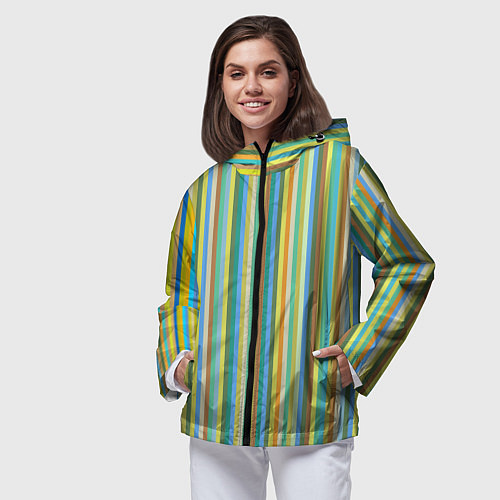 Женская ветровка Вертикальные разноцветные пполсы / 3D-Черный – фото 3