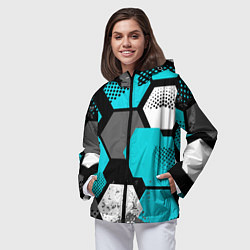 Ветровка с капюшоном женская Шестиугольники абстрактный фон, цвет: 3D-черный — фото 2