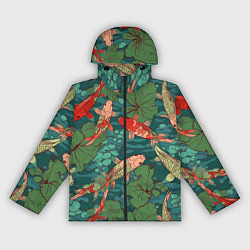 Ветровка с капюшоном женская Паттерн карпы кои, цвет: 3D-черный