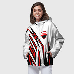 Ветровка с капюшоном женская Ducati - абстрактные линии, цвет: 3D-белый — фото 2