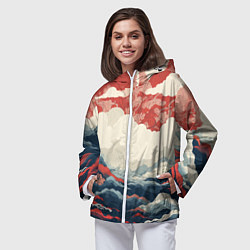 Ветровка с капюшоном женская Японская живопись, цвет: 3D-белый — фото 2