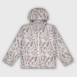 Ветровка с капюшоном женская Паттерн с стеклянной кружкой и шашлыком в стиле кр, цвет: 3D-белый