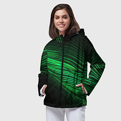 Ветровка с капюшоном женская Green neon lines, цвет: 3D-черный — фото 2