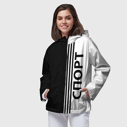 Женская ветровка Спорт три полоски / 3D-Черный – фото 3
