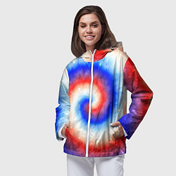 Ветровка с капюшоном женская Тай-дай Российский флаг, цвет: 3D-белый — фото 2