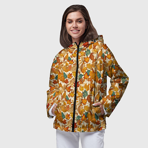 Женская ветровка Осенние листья узор / 3D-Черный – фото 3