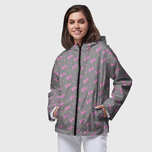 Женская ветровка Паттерн - Барби и серый фон / 3D-Черный – фото 3
