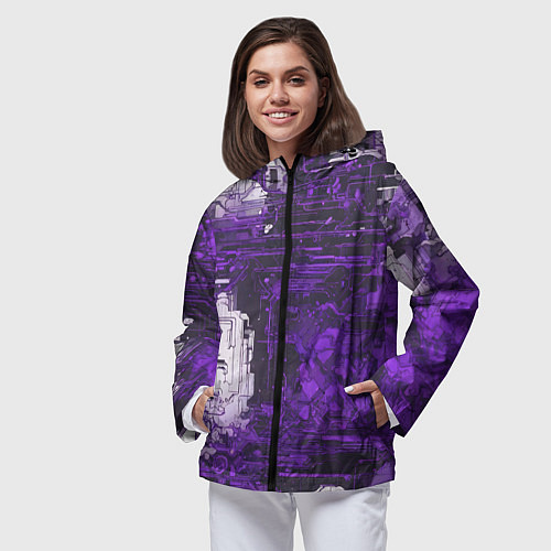 Женская ветровка Киберпанк заражение фиолетовое / 3D-Черный – фото 3