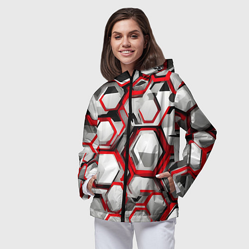 Женская ветровка Кибер Hexagon Красный / 3D-Черный – фото 3