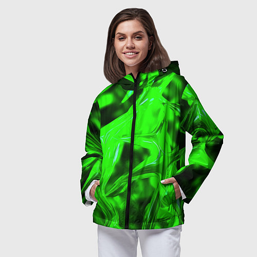Женская ветровка Зелёная кислотная неоновая коалесценция / 3D-Черный – фото 3