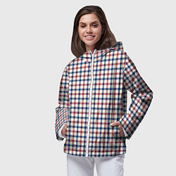 Ветровка с капюшоном женская Полосатый сине-красный клетчатый, цвет: 3D-белый — фото 2