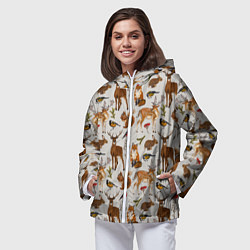 Ветровка с капюшоном женская Лесные животные, цвет: 3D-белый — фото 2