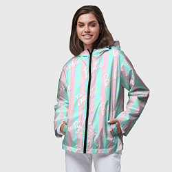 Ветровка с капюшоном женская Паттерн Барби на фоне костюма Кена в розово-голубу, цвет: 3D-черный — фото 2