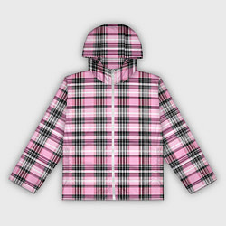 Ветровка с капюшоном женская Розовая клетка, цвет: 3D-белый
