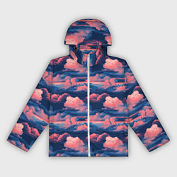 Ветровка с капюшоном женская Волшебные сине розовые облока, цвет: 3D-белый