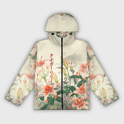 Ветровка с капюшоном женская Тигровые лилии - японский стиль, цвет: 3D-черный