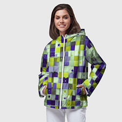 Ветровка с капюшоном женская Ретро квадраты болотные, цвет: 3D-белый — фото 2