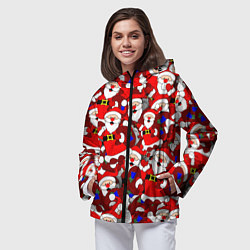 Ветровка с капюшоном женская Новогодний паттерн с дедами морозами, цвет: 3D-черный — фото 2
