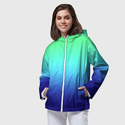Ветровка с капюшоном женская Градиент зелёно-синий, цвет: 3D-белый — фото 2