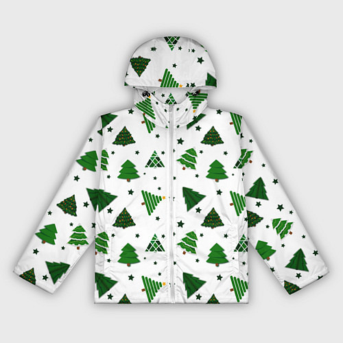 Женская ветровка Узор с зелеными елочками / 3D-Белый – фото 1