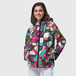 Ветровка с капюшоном женская Разноцветные ретро фигуры, цвет: 3D-черный — фото 2