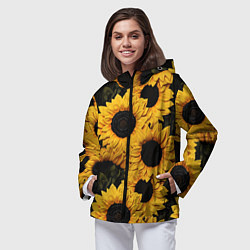 Ветровка с капюшоном женская Подсолнухи объемными мазками от нейросети, цвет: 3D-черный — фото 2