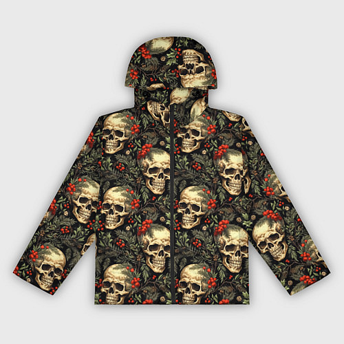 Женская ветровка Череп рябина шишки и хвойные ветки / 3D-Черный – фото 1