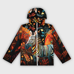 Ветровка с капюшоном женская Зебра в стиле фолк-арт, цвет: 3D-белый