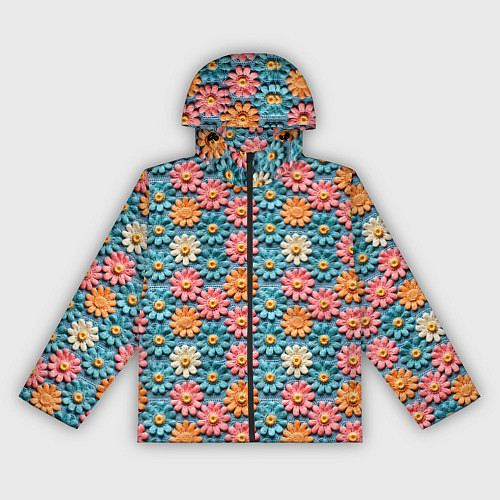 Женская ветровка Вязаные цветочки паттерн / 3D-Черный – фото 1