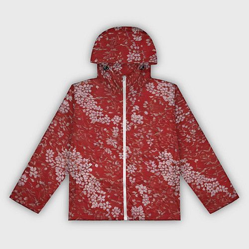 Женская ветровка Белые лепестки на красном фоне / 3D-Белый – фото 1