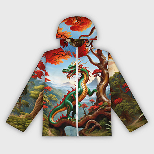 Женская ветровка Зеленый деревянный дракон / 3D-Белый – фото 1