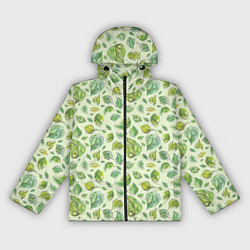 Ветровка с капюшоном женская Акварельные листья с узором, цвет: 3D-черный