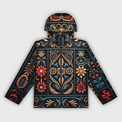 Ветровка с капюшоном женская Узор с растительными элементами в славянском стиле, цвет: 3D-черный