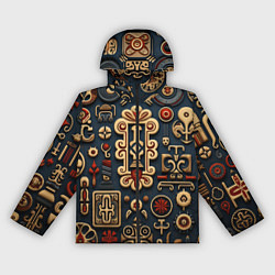 Ветровка с капюшоном женская Абстрактный паттерн в славянском стиле, цвет: 3D-черный