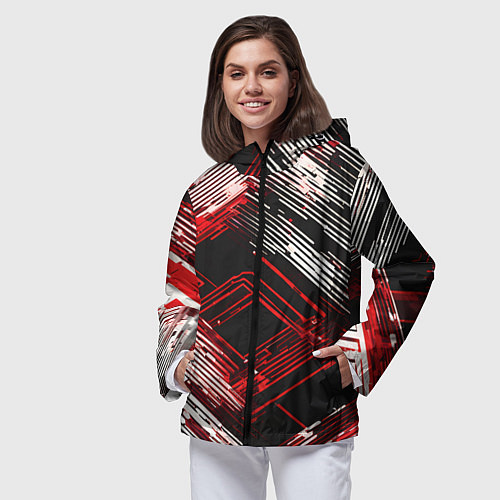 Женская ветровка Киберпанк линии белые и красные / 3D-Черный – фото 3