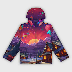 Ветровка с капюшоном женская Новогодний закат, цвет: 3D-черный