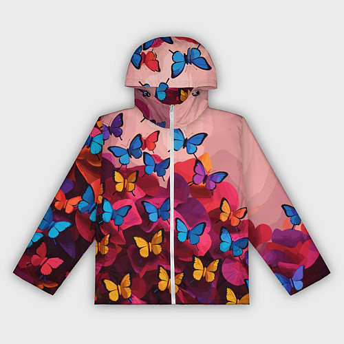 Женская ветровка Разноцветные бабочки - розовые цветы / 3D-Белый – фото 1