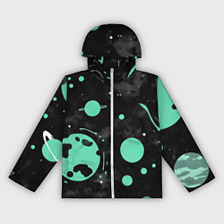 Ветровка с капюшоном женская Чёрно-мятный космос от нейросети, цвет: 3D-белый