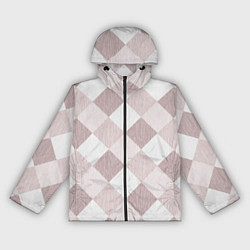Ветровка с капюшоном женская Геометрический светло коричневый узор квадраты, цвет: 3D-черный